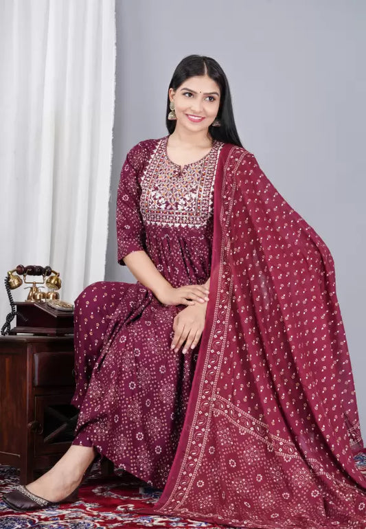 Women Embroidered Rayon Kurta, Pant and Dupatta set (Multi-colors)