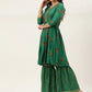 Women Green Cotton Blend Kurta Sharara Dupatta Set