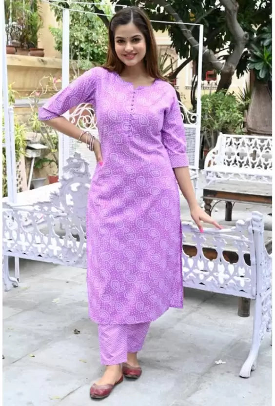 Women Cotton Blend Kurta Pant Set