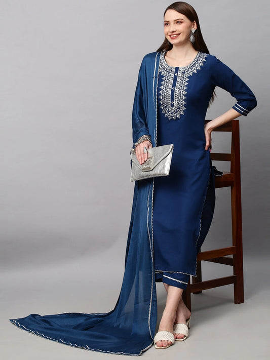 Women Viscose Rayon Kurta Pant Dupatta Set