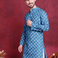 Men Blue Ethnic Motif Printed Straight Kurta