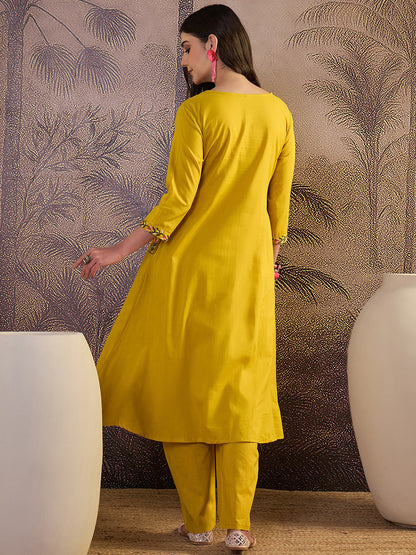 Women Floral Embroidered Regular Pure Cotton Straight Kurta with Palazzos - Amy's Cart