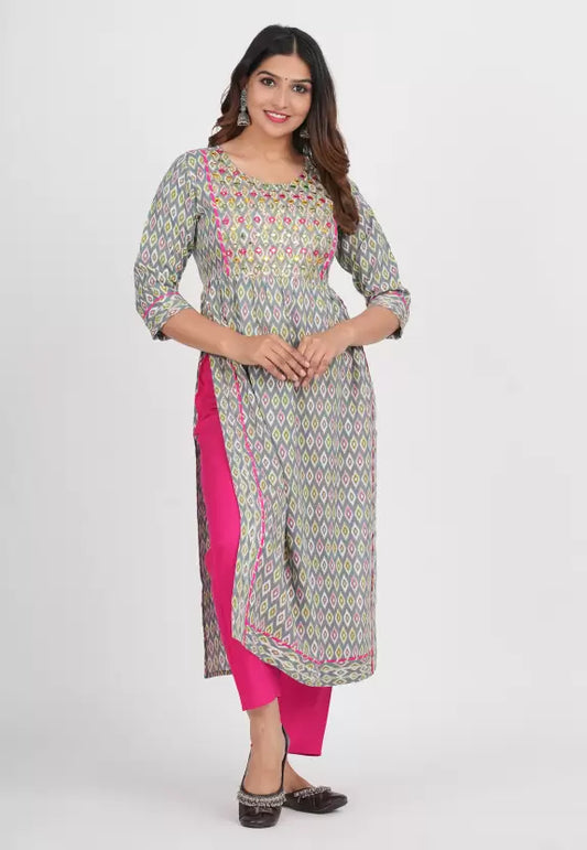 Women Grey Nyra-cut Viscose Rayon Kurta and Palazzo Set