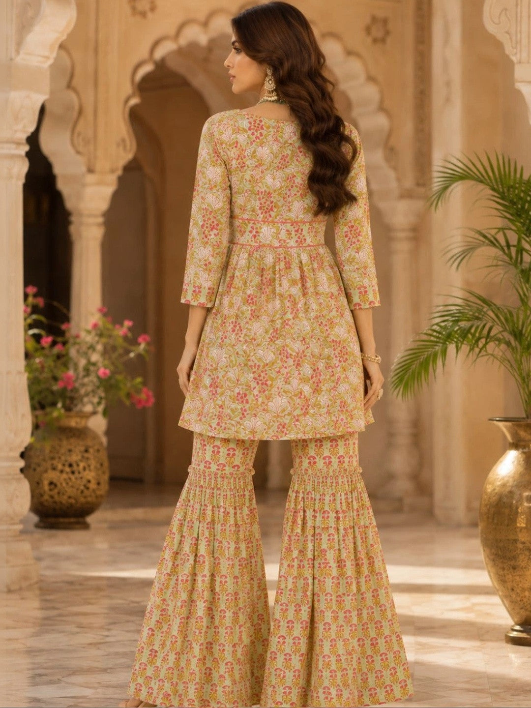 Floral Printed Pure Cotton Kurti with Sharara
