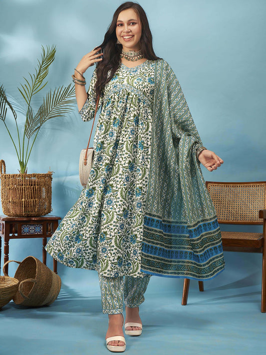 Women Floral Printed Regular Kurta with Trousers & With Dupatta