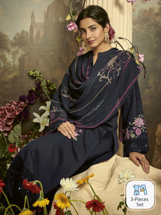 Floral Embroidered Regular Thread Work Kurta with Trousers & Dupatta