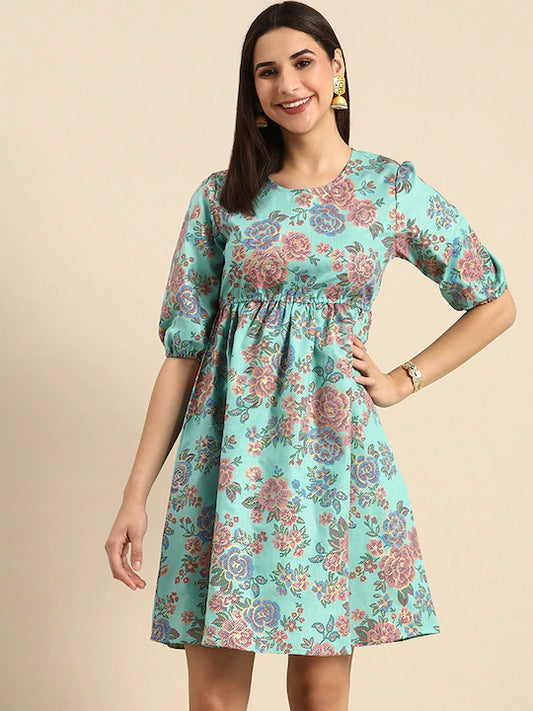 Floral Empire Dress with Cut-Out
