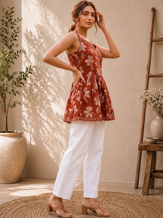 Women Floral Print Cotton Top