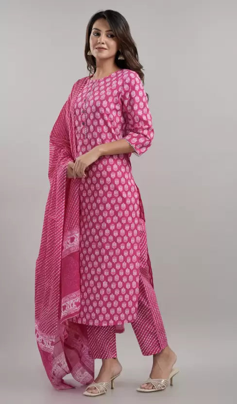 Floral Print Kurta Trouser Pant & Dupatta Set