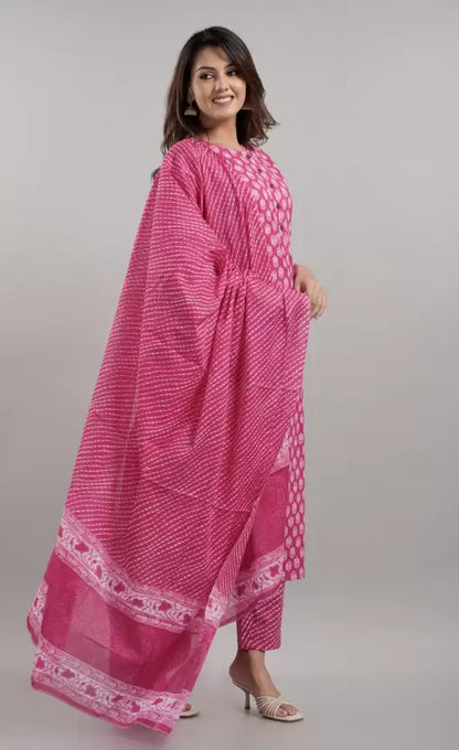 Floral Print Kurta Trouser Pant & Dupatta Set