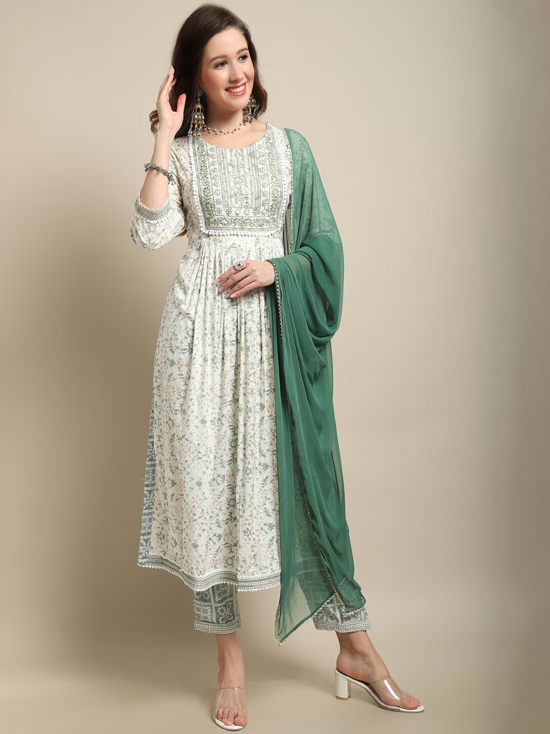 Floral Printed Embroiderd Kurta With Trouser Dupatta