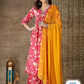 Floral Printed Gotta Patti Pure Cotton Anarkali Kurta With Palazzos & Dupatta