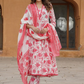 Floral Printed Pure Cotton Anarkali Kurta with Trousers & With Dupatta