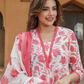 Floral Printed Pure Cotton Anarkali Kurta with Trousers & With Dupatta