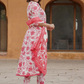 Floral Printed Pure Cotton Anarkali Kurta with Trousers & With Dupatta