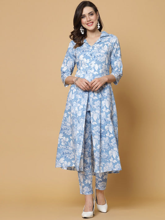 Floral Printed Regular Pure Cotton Kurta with Trousers
