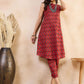 Floral Printed Round Neck Regular Pure Cotton A-Line Kurta With Trousers