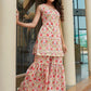 Floral Printed Round Neck Sleeveless Gotta Patti Kurta with Sharara