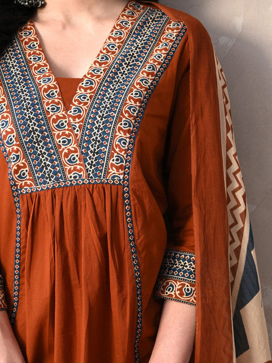 Floral Printed Sequinned Pure Cotton Kurta with Palazzos & With Dupatta