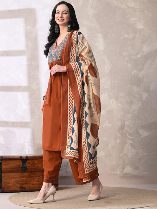 Floral Printed Sequinned Pure Cotton Kurta with Palazzos & With Dupatta
