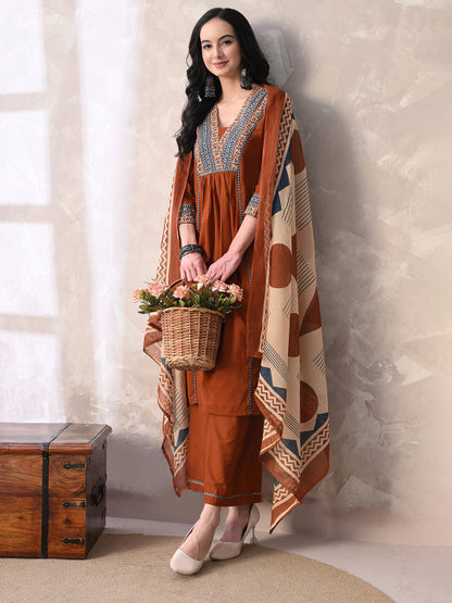 Floral Printed Sequinned Pure Cotton Kurta with Palazzos & With Dupatta