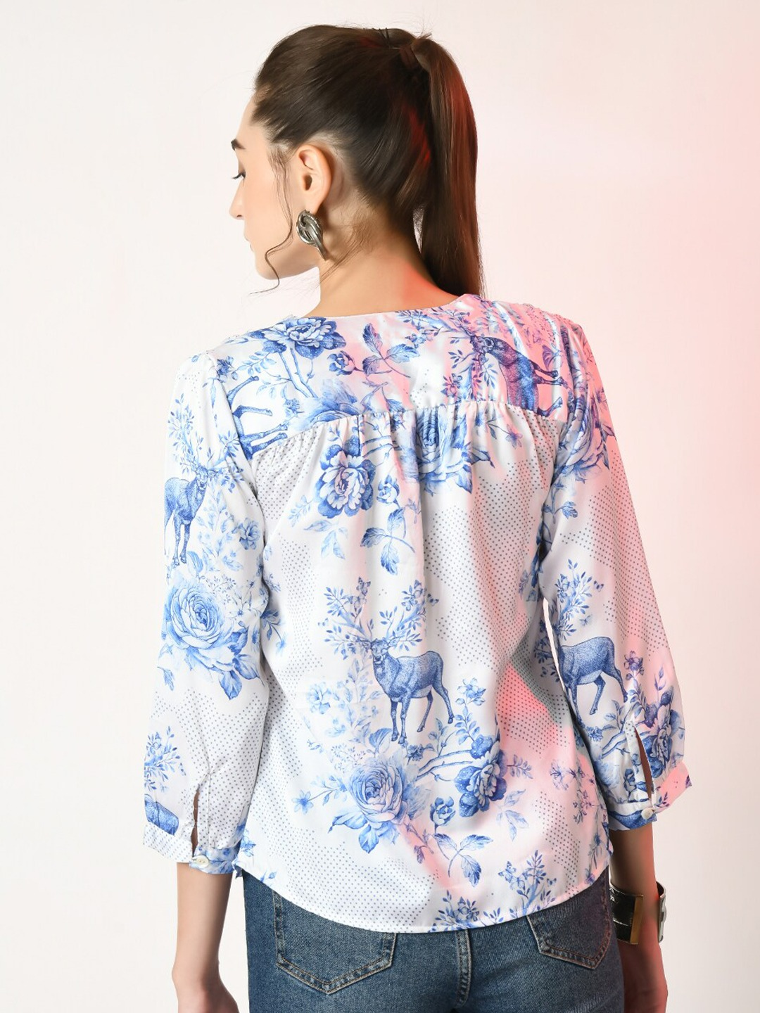 Floral Printed V-Neck Satin Top