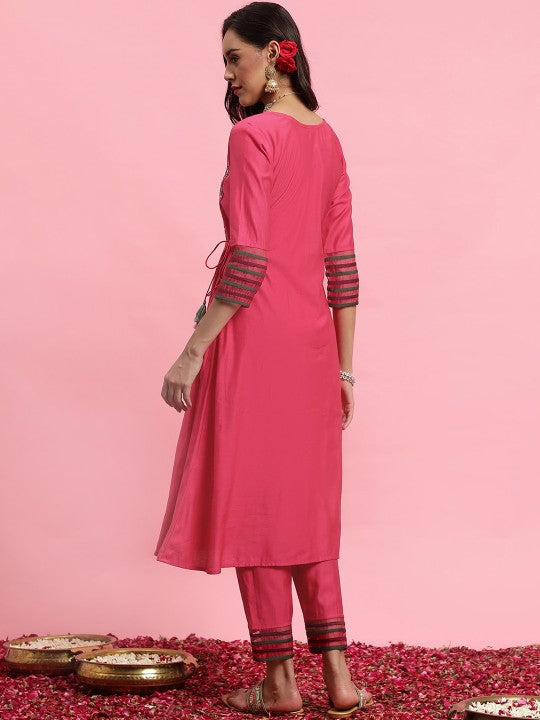 Floral Yoke Design Empire Kurta With Trouser