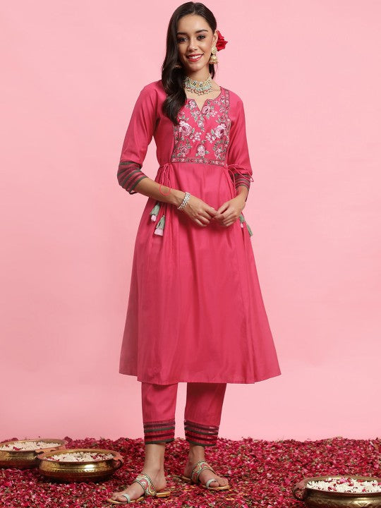 Floral Yoke Design Empire Kurta With Trouser