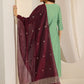 Floral Yoke Design V-Neck Straight Thread Work Kurta With Trousers & Dupatta