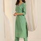 Floral Yoke Design V-Neck Straight Thread Work Kurta With Trousers & Dupatta