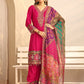 Pink Floral Printed Silk Blend A-line Suit Set