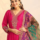 Pink Floral Printed Silk Blend A-line Suit Set