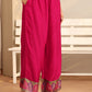 Pink Floral Printed Silk Blend A-line Suit Set