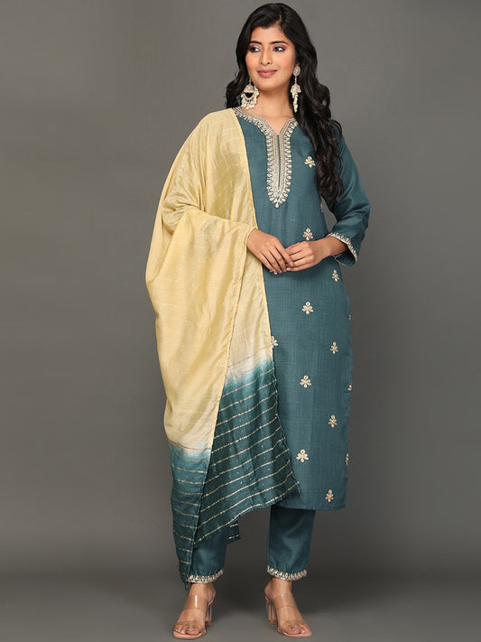 Ethnic Motifs Embroidered Regular Thread Work Kurta with Trousers & Dupatta