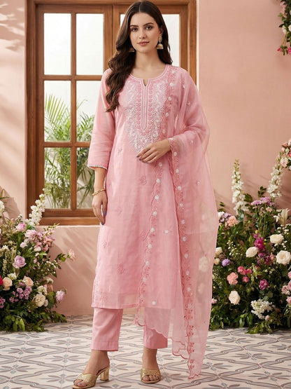 Women Ethnic Motifs Embroidered Regular Thread Work Kurta with Trousers & With Dupatta