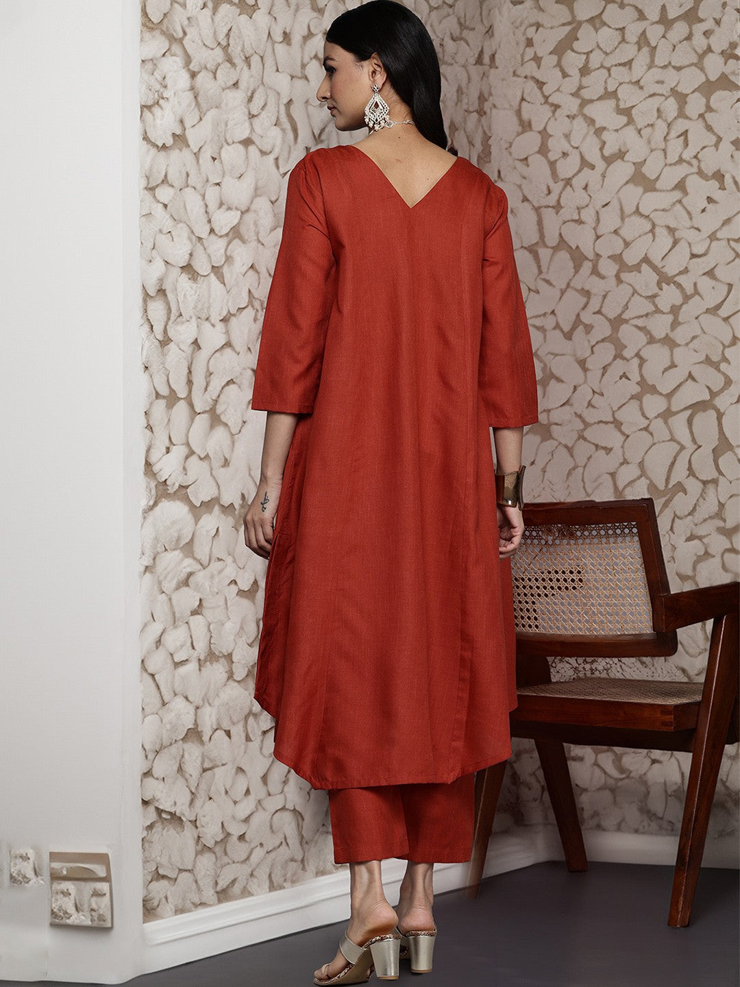 Women Solid Front Pleated A Line Kurta Set