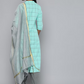 Women Green & Silver-Toned Printed Kurta with Palazzos & Dupatta