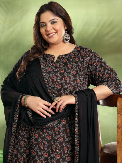Women Plus Size Floral Printed Kurta with Palazzos & Dupatta
