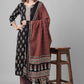 Women's Black Rayon Printed Kurta with Palazzos and Dupatta set