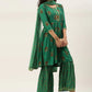 Women Green Cotton Blend Kurta Sharara Dupatta Set