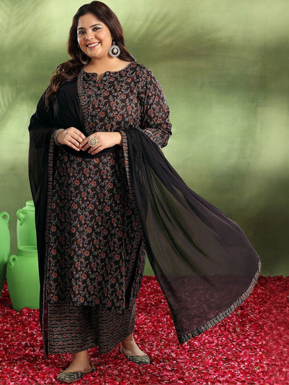 Women Plus Size Floral Printed Kurta with Palazzos & Dupatta