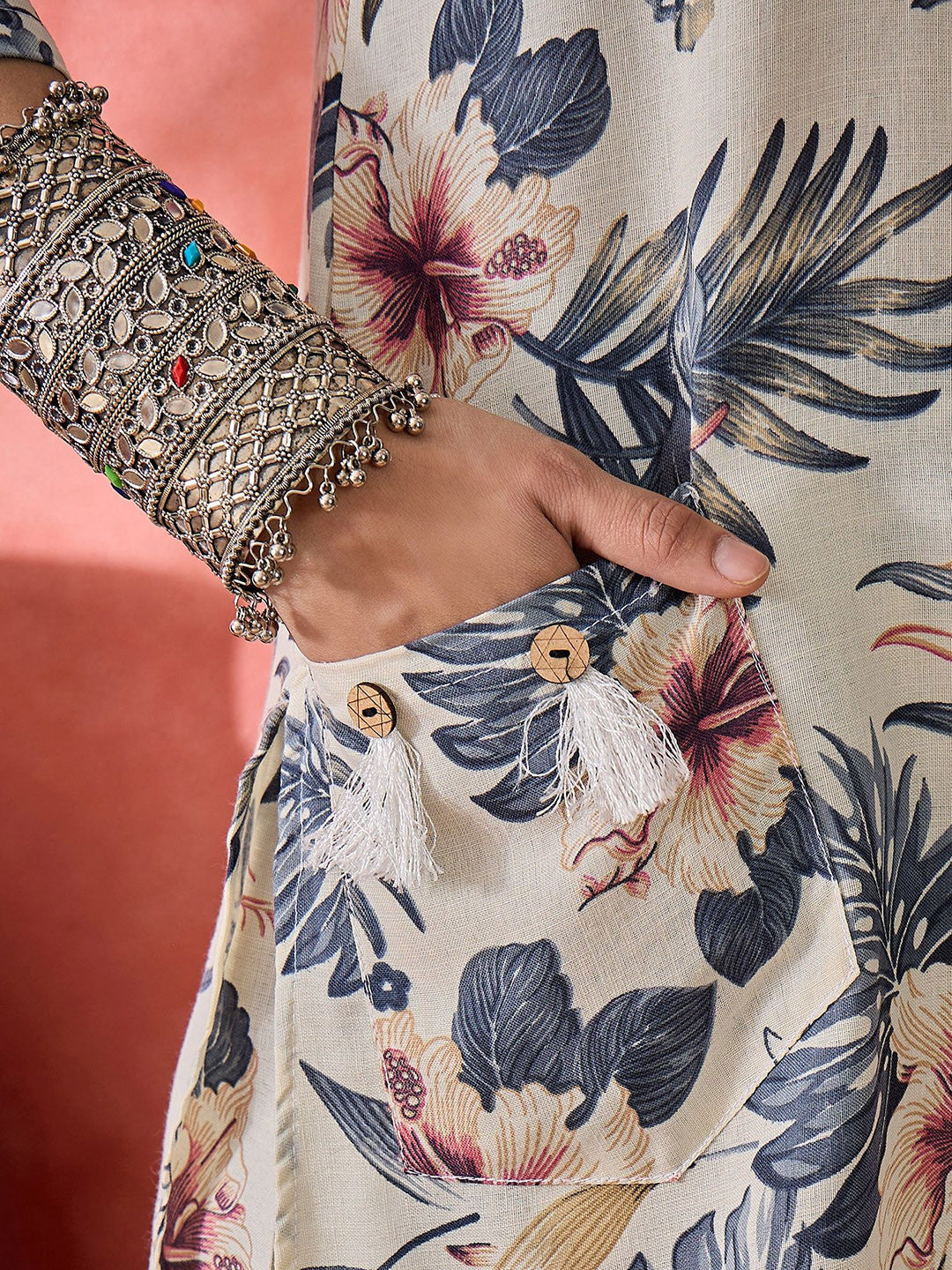 Floral Printed Shirt Collar Straight Kurta With Salwar - Amy's Cart