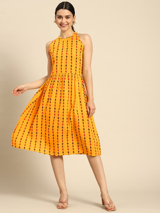 Geometric Printed Pure Cotton A-Line Dress