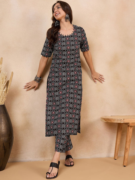 Geometric Printed Pure Cotton Straight Kurta With Palazzos