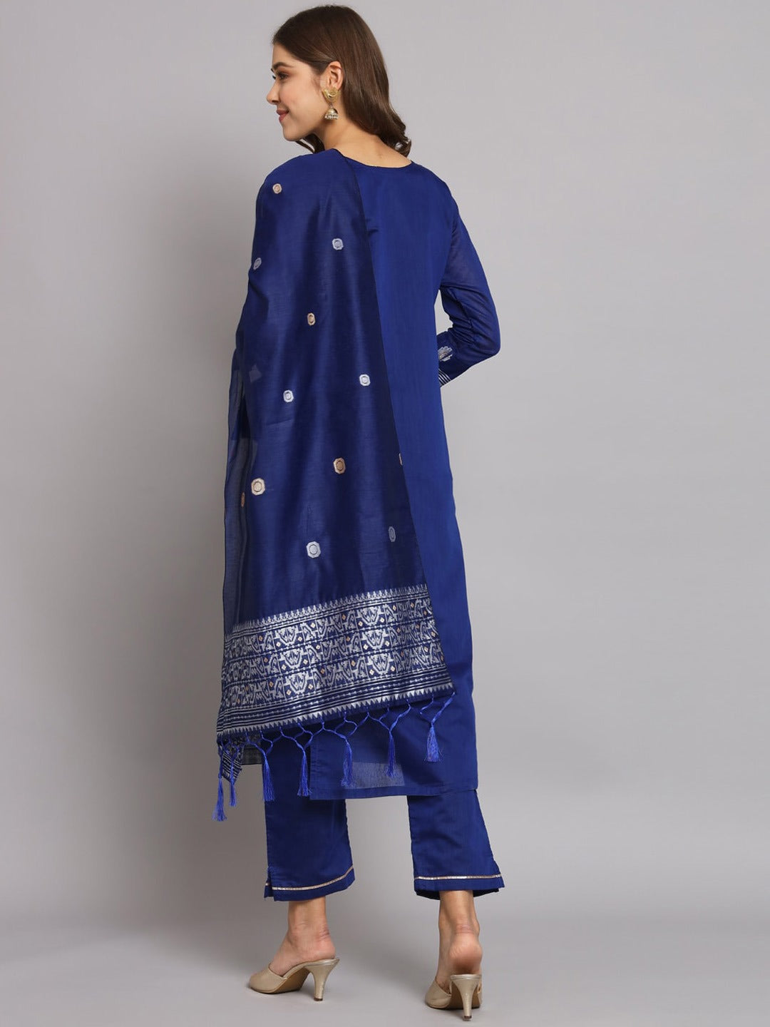 Geometric Woven Design Regular Straight Kurta & Trousers With Dupatta