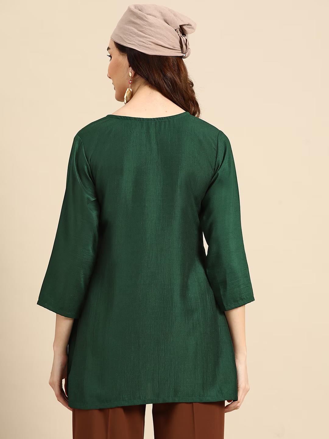 Green Embroidered Longline Top