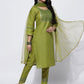 Ethnic Motifs Embroidered Yoke Design Kurta With Trousers & Dupatta