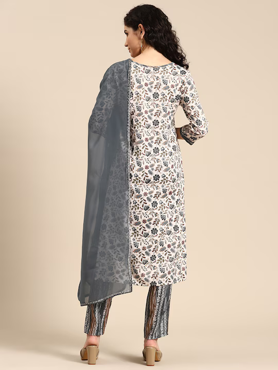 Women Floral Printed Regular Kurta with Trousers & With Dupatta