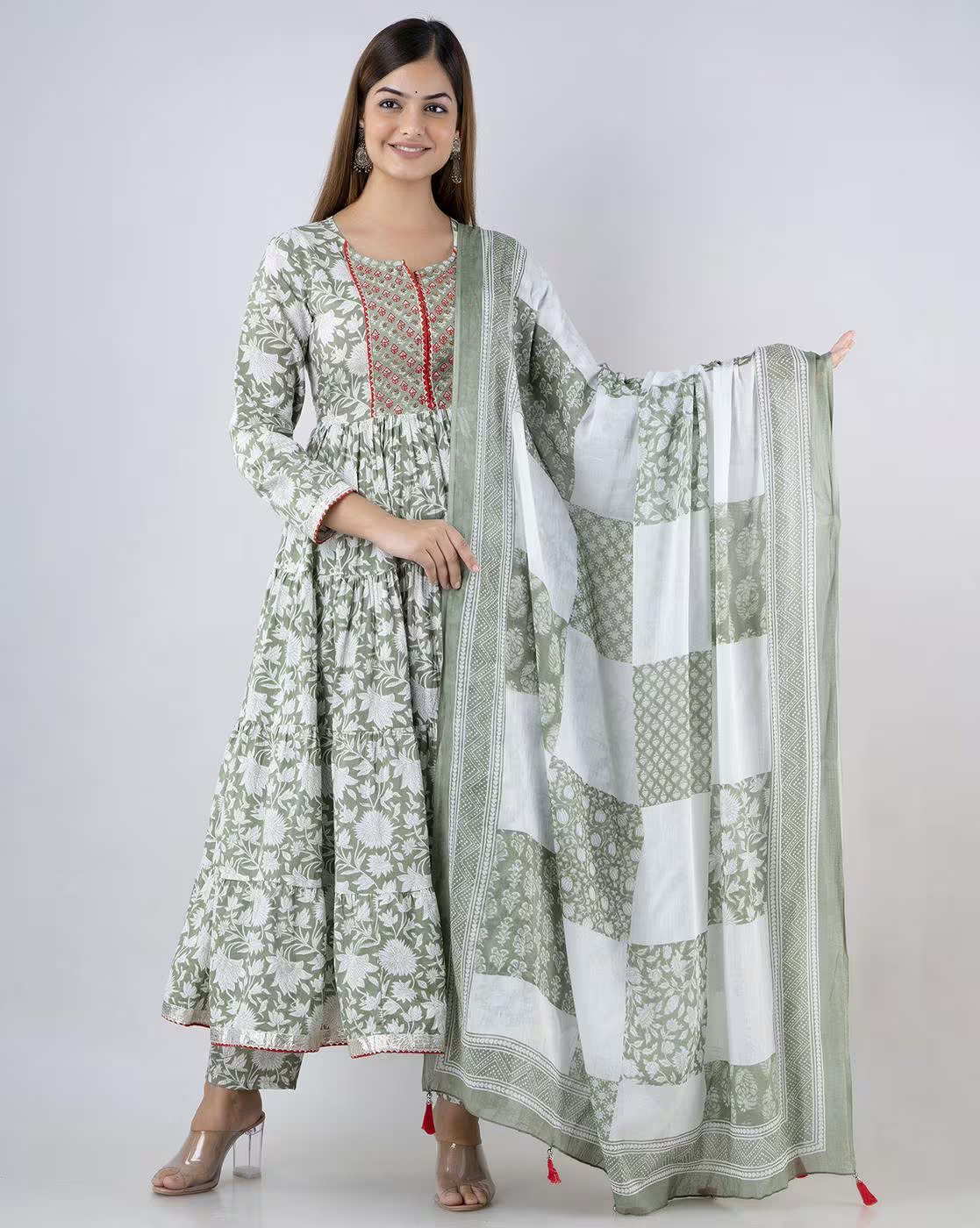 Floral Print Round-Neck Flared Kurta Set