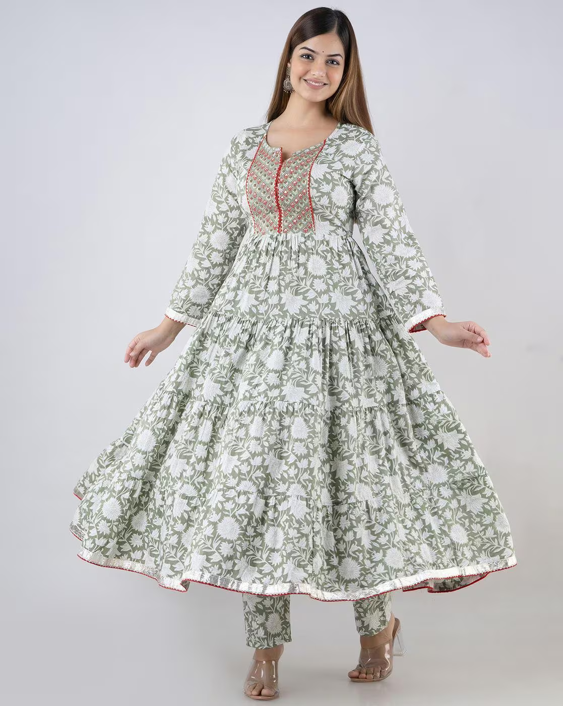 Floral Print Round-Neck Flared Kurta Set